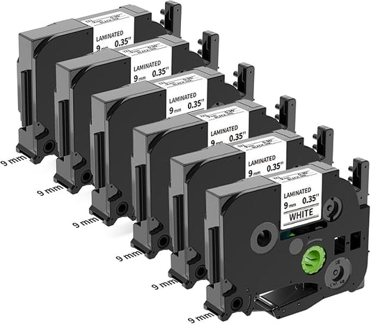 MarkDomain 6-Pack Compatible Brother P Touch 9mm Label Tape TZe-221 TZe221 Laminated 0.35" 26.2ft (9mm x 8m) Black on White Work with Ptouch PT PT-D210 PT-D220 PT-D200 PT-H110 PT-D400 PT-D610BT