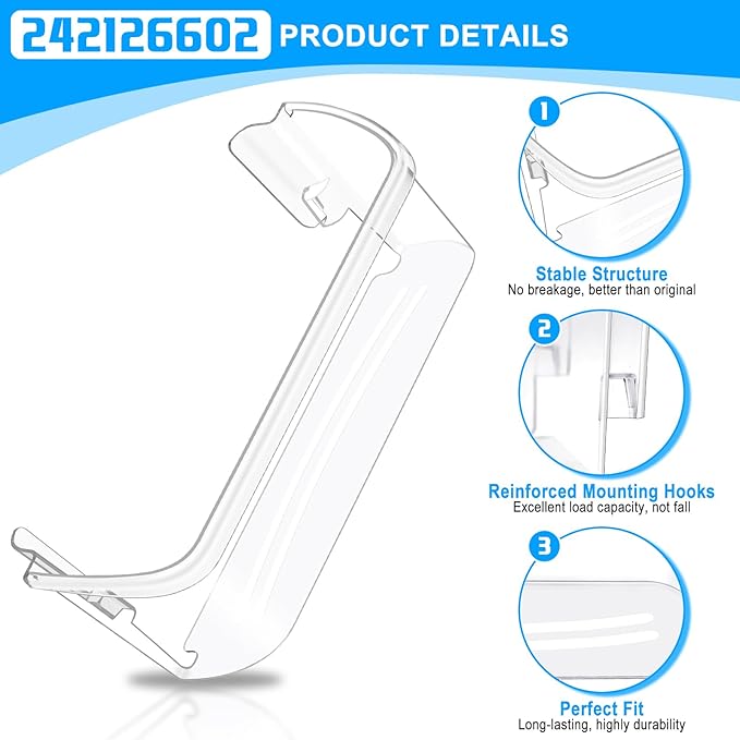 [2 PACK] UPGRADED 242126602 Refrigerator Door Bin Shelf Replacement For Frigidaire Door Shelf Replacement -LFSS2612TF0 LFSS2612TF4 Frigidaire Door Bin Bottom Shelf Parts 2421266 PS12364199 Shelves