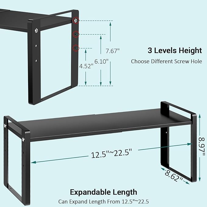Astrorhine Expandable Cabinet Organizer Shelves, 88lbs High Weight Capacity, Heavy-Duty Metal Storage Rack, Adjustable Cabinet Shelf for Kitchen, Pantry, Cupboard, Under Sink, Black, Patent Pending