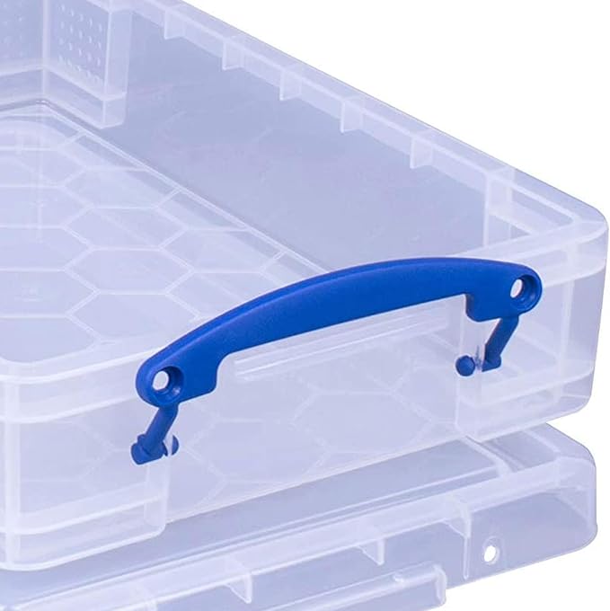 Really Useful Box 4 Liter Plastic Stackable Storage Container w/Snap Lid & Built-In Clip Lock Handles for Home & Office Organization, Clear (2 Pack)