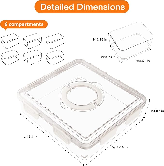2PCS Divided Serving Tray with Lid & Handle, 6 Compartment Removable Snack Box, Kitchen Organizers and Storage, Snackle Box Container, BPA-Free Fruit Storage Container for Berry, Snack, Candy, Nuts…