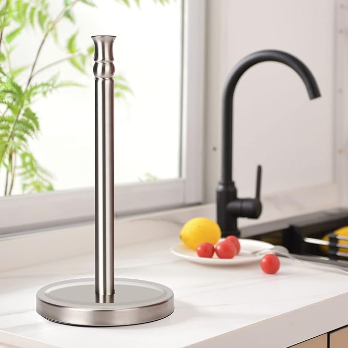 Siwil Paper Towel Holder Countertop, One-Handed Ripping Paper Towel Roll Holder Freestanding, Heavy Base Rust-Proof, One Hand Pull and Tear, NOT Tip Over