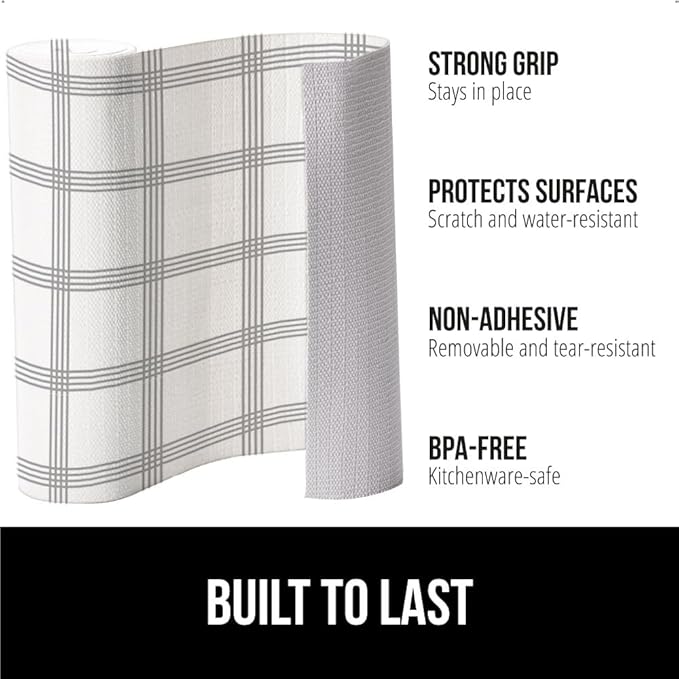 GORILLA GRIP Slip Resistant Drawer and Shelf Liner 2 Pack, Non Adhesive Water Resistant, Easy Trim, Smooth Surface Liners for Kitchen Cabinet, Shelves, Drawers Pantry, 12 IN x 20 FT, Stripe Gray White