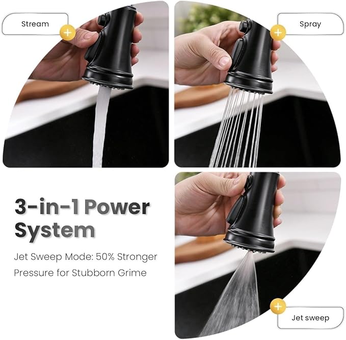 APPASO Matte Black Kitchen Faucet with Pull Down Sprayer, High Arc Single Handle Faucet for Kitchen Sink with 3 Modes Spray Head, cUPC-Certified Pull-Out Hose, Water Supply Tubing & Valve