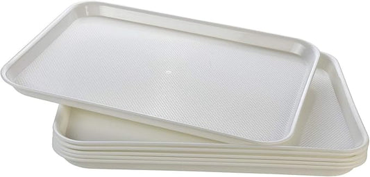 Eslite Rectangular Plastic Serving Trays,Fast Food Serving Cafeteria Trays,17"X13",Set of 6(White)