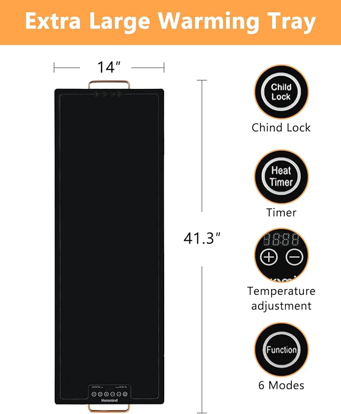 Electric Warming Tray,Extra Large Food Warming Trays with Temp-Settings & Timmer,Full Surface Heating Electric Food Warmer Mat Keep Food Warm at Buffet, Party, Sabbath, Daily Use