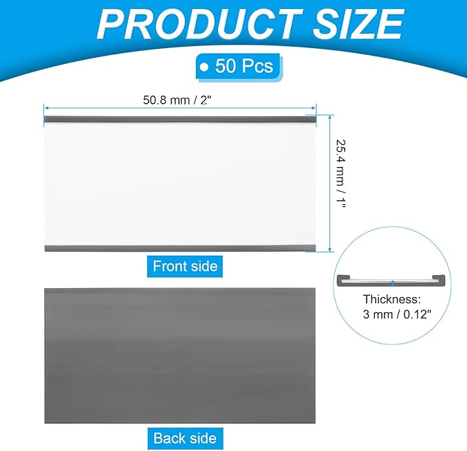 PATIKIL Magnetic Label Holder 2" x 1" with Paper Inserts, 50 Pcs C Channel Magnetic File Cabinet Labels Shelf Data Card Holder Signs for Metal Racks Shelves Whiteboard Tool Box