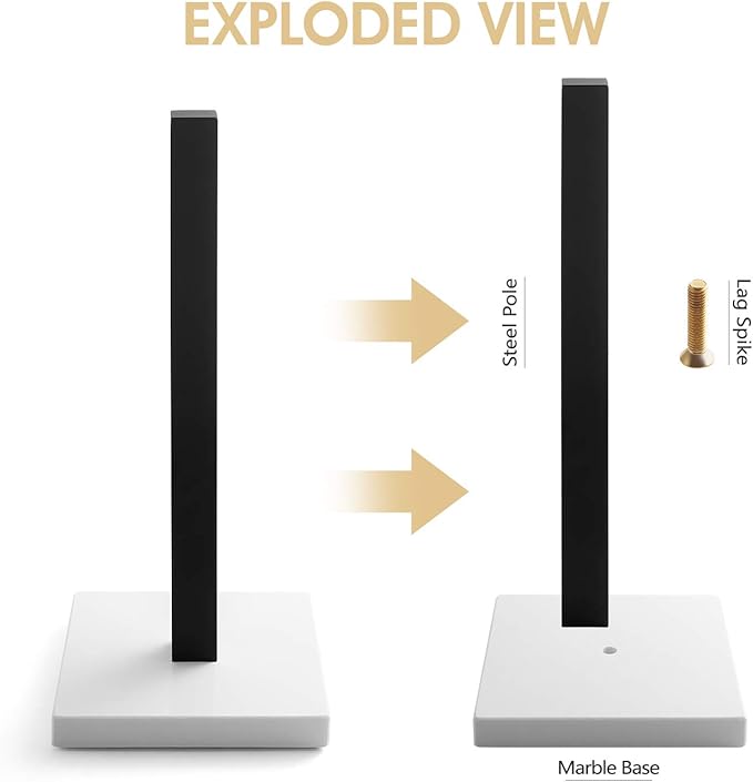 LUTAVOY Paper Towel Holder Kitchen Standing Paper Towel Roll Holder with Marble Base for Bathroom Kitchen Countertop(Matt Black,White Base KZ60)