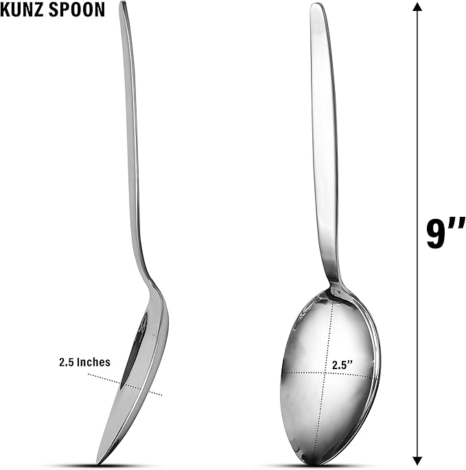 BNAZIND Kunz Perforated and Regular Set | Pack of 2 | 18/10 Stainless Steel | 9 Inch Cooking Dinner Serving Basting Quenelle Chef Spoon |
