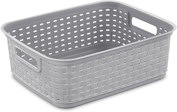 Sterilite Short Plastic Weave Storage Basket, Bin Organization for Countertops, Tabletops and Shelves for Crafts, Jewelry, Gray, 18-Pack