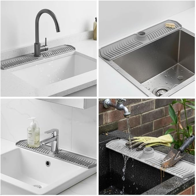 30-inch Long Kitchen Sink Faucet Mat Solicone Water Splash Guard, 7° Slope Fast Self-draining Backsplash Guard Sink Protectors for Kitchen