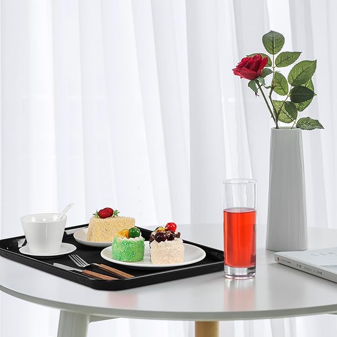 Taysisiter Plastic Fast Food Serving Tray, Black Rectangular Tays, 6 Packs