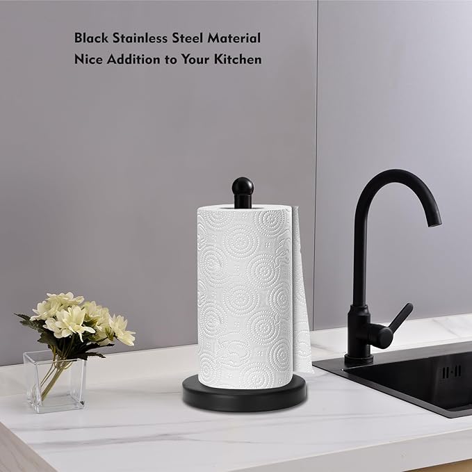 Noonext Paper Towel Holder Stand with Sturdy Base, Black Matte Paper Towel Holder Countertop (Black)