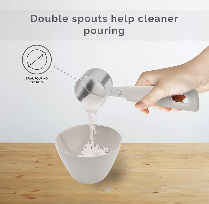 CuttleLab Measuring Cups and Measuring Spoons Set of 14 - Stainless Steel Measuring Cups and Spoons Set, Includes 1/8 Teaspoon Measuring Spoon, 1/8 Cup Measuring Cup, Leveler Dry (14, Charcoal)