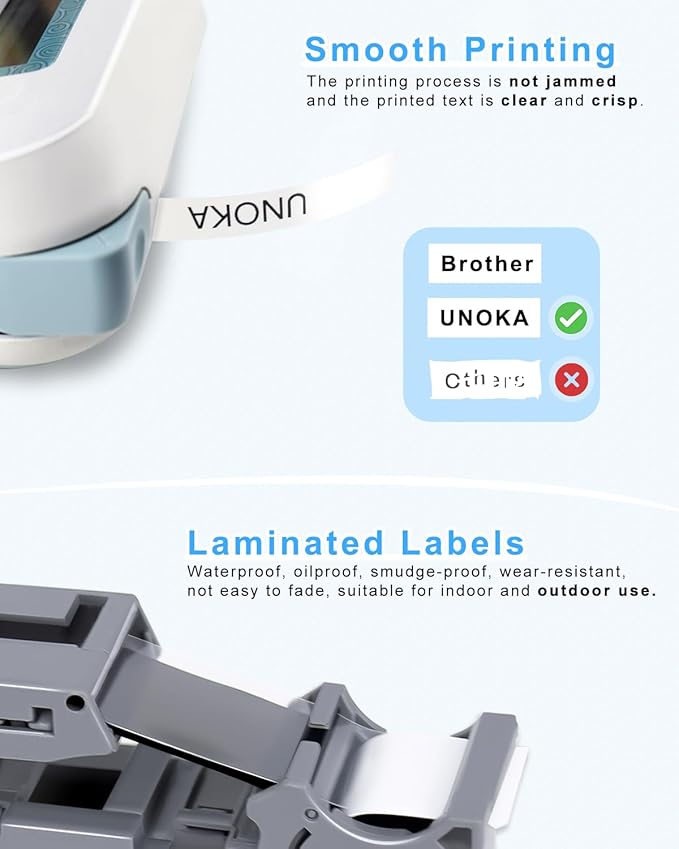 UNOKA TZe-231 Ptouch Tape 12mm 0.47 White Laminated Compatible with Brother Label Maker PTH110 PTD220 PTD210, TZe TZ Tape TZ-231 Black on White Refills, Waterproof, Indoor/Outdoor Use, 2 Pack