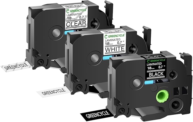GREENCYCLE Compatible for Brother P-Touch Label Tape TZe-141 TZe-241 TZe-345 18mm 0.7" Laminated TZe TZ 3/4 inch Black on Clear/White and White on Black Label Tape for PT-D410 PT-D400 PT-D600, 3 Pack