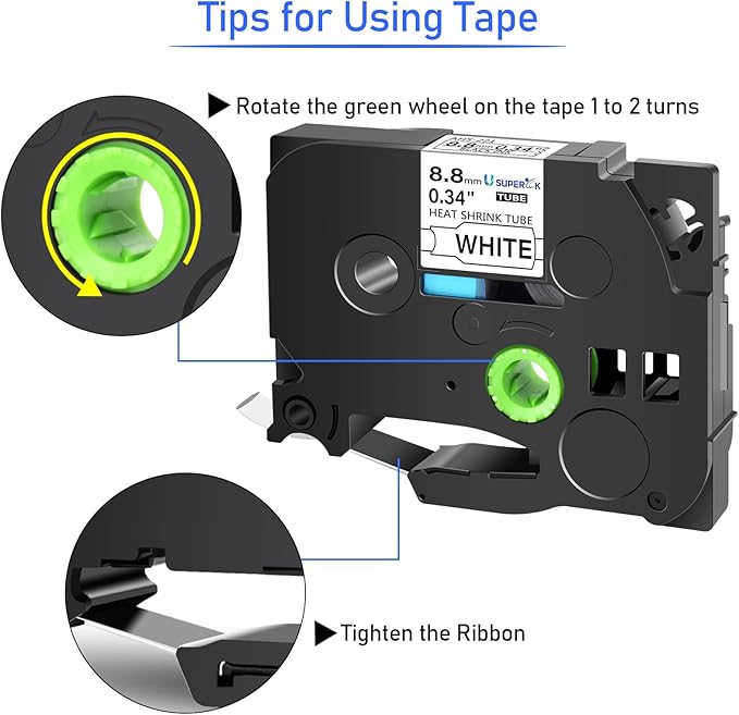 10PK Compatible for Ptouch HSe-221 HSe221 HS-221 HS221 Black on White 8.8mm 0.34'' Heat Shrink Tubing for Wire Cable for PT-D200 PT-D215e PT-D201 PT-D210 Label Maker Tape