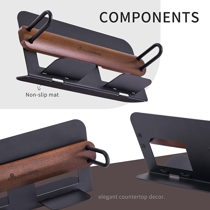 Celestree Unique Guest Towel Holder for Bathroom & Table - Modern Metal Napkin Dispenser with Walnut Weighted Arm, Rectangular Disposable Hand Towels Tray for Kitchen Steak Dinner, Vanity, Picnic