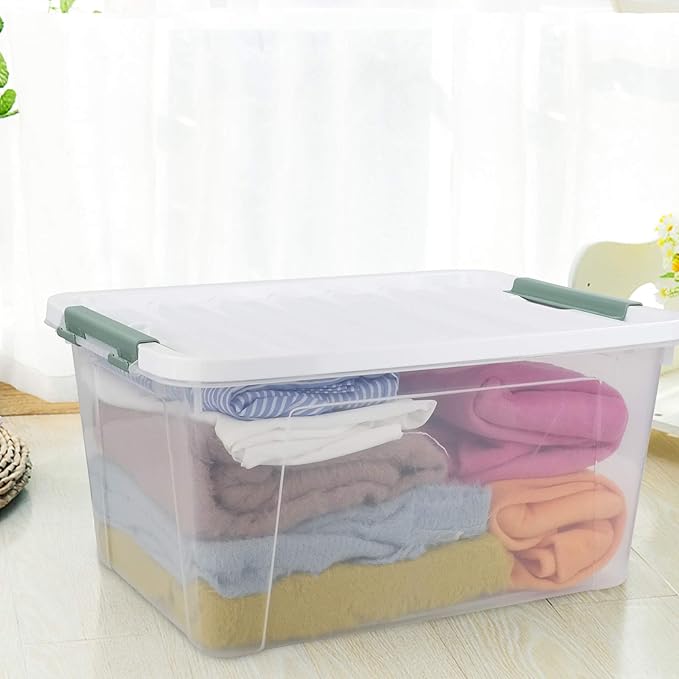 Plastic Latch Storage Box, 35 Quart, Pack of 6, Large Clear Plastic Bins