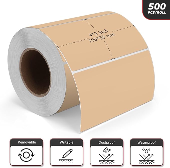 Brown Rectangle Color Coding Labels 4 × 2 Inches Self-Adhesive Vinyl Stickers Writable Waterproof Removable File Folder Labels for Storage Bins Food Containers Box 500 PCS