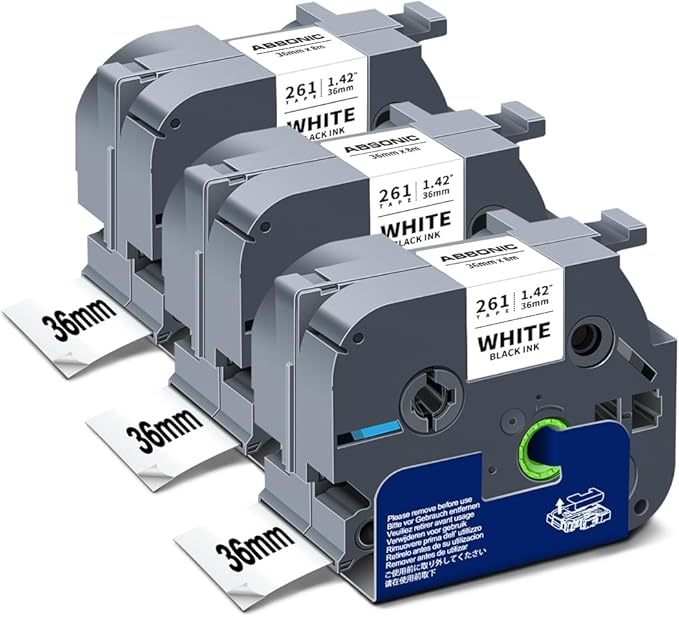 Absonic 36mm Tz-261 Black on White Label Tape Compatible for Brother Tze-261 1-1/2'' P Touch Tz Tze 1.42' Laminated White Tz Tape for Ptouch PT-P910BT PT3600 PT9600 PT9700PC Label Maker, 3-Pack