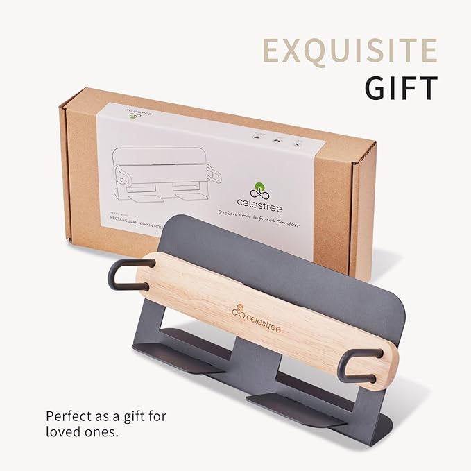 Celestree Unique Guest Towel Holder for Bathroom & Table - Modern Metal Napkin Dispenser with Rubber Weighted Arm, Rectangular Disposable Hand Towels Tray for Kitchen Steak Dinner, Vanity, Picnic