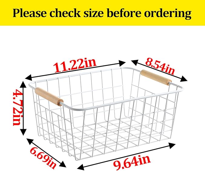 Aeggplant Kitchen Wire Baskets Farmhouse Decor Metal Food Storage Organizer,Household Refrigerator Bin with Built-in Handles for Cabinets, Pantry, Bathroom,2 Packs(white)