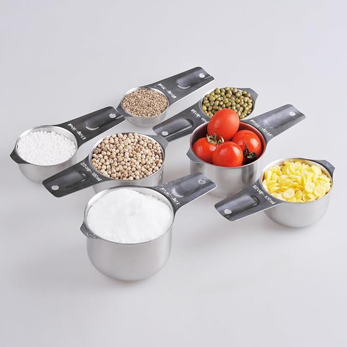 zoyizi Measuring Cups Set 7, 18/8 Stainless Steel Measuring Cups for Kitchen & Baking, Metric & US Measure Cups for Dry and Liquid, Metal Measuring Tools with 1/8, 1/4, 1/3, 2/3, 3/4 Measure Cups