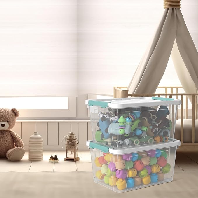 20 Quarts Clear Latching Boxes with Lids, Plastic Storage Tote Set of 6