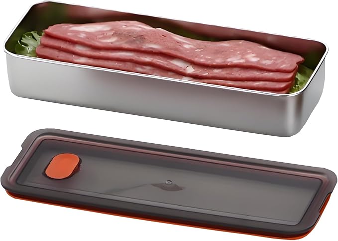 Bacon Container for Refrigerator, 304 Stainless Steel Sealed Food Storage Container with Silicone-Sealed and Air Vent ，Safe Deli Containers SealPro Bacon Box