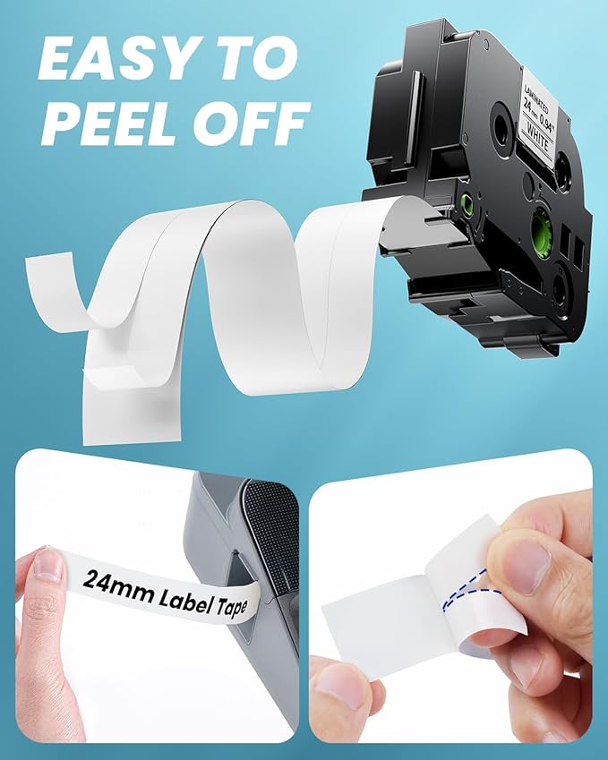 TZe-251 TZe251 24mm Label Maker Tape Compatible Brother P Touch Label Tape 1 Inch TZe TZ Tape 24mm 0.94 Inch Laminated White, Compatible with PT-D600 PT-D610BT PT-P710BT PT-P700 PT-P910BT, 4-Pack