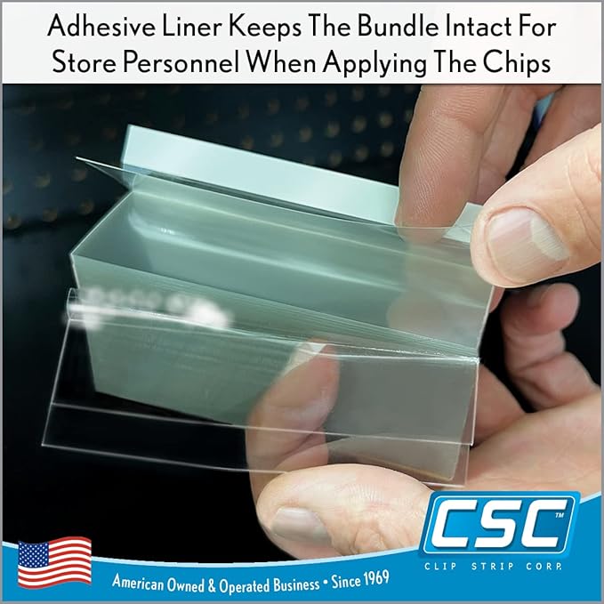 Clip Strip Corp. Price/Data Channel Label Holder Chips, Clear Plastic Tags, 2" L x 1.25" H, 7.5 Mil Thick, Gondola Shelf Edge, Reusable, Made for Point of Purchase Shelf Molding (1000)
