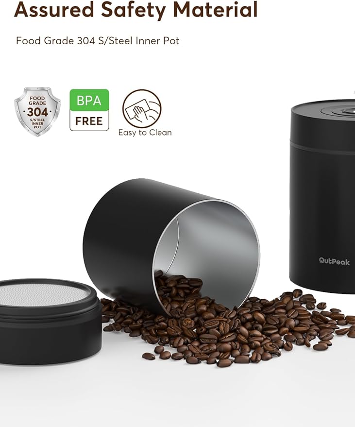 OUTPEAK Neo Latest Vacuum Coffee Canister, 0.5L for 4.6oz Coffee Beans, One-Button Operation, Small Airtight Coffee Canister with Scoop, Coffee Storage Container Stainless Steel (Champion's Choice)