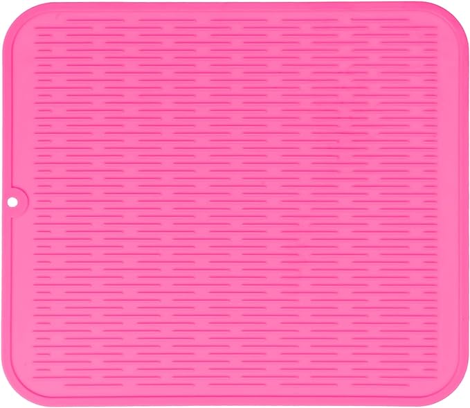 Silicone Dish Drying Mat for Multiple Usage,Easy clean,Eco-friendly,Heat-resistant Silicone Mat for Kitchen Counter or Sink,Refrigerator or Drawer Liner Rose XL 18 inches x 16 inches