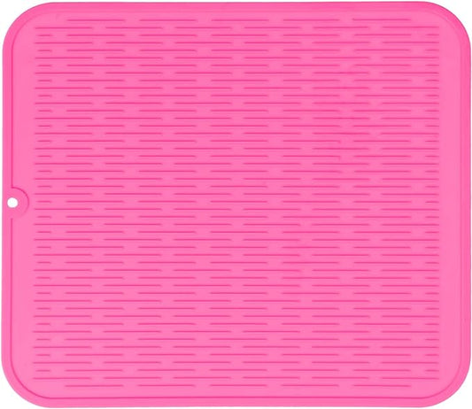 Silicone Dish Drying Mat for Multiple Usage,Easy clean,Eco-friendly,Heat-resistant Silicone Mat for Kitchen Counter or Sink,Refrigerator or Drawer Liner Rose XL 18 inches x 16 inches