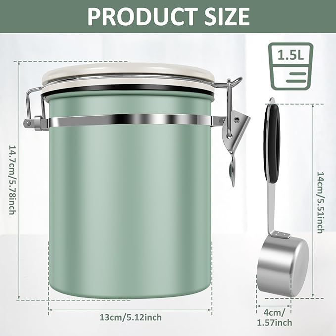 4PCS Coffee Storage Canister 1.5L 51OZ Double Airtight Coffee Beans Container with Date Locator 304 Stainless Steel Kitchen Food Storage Container with Spoon For Coffee Beans Grounds Tea Sugar