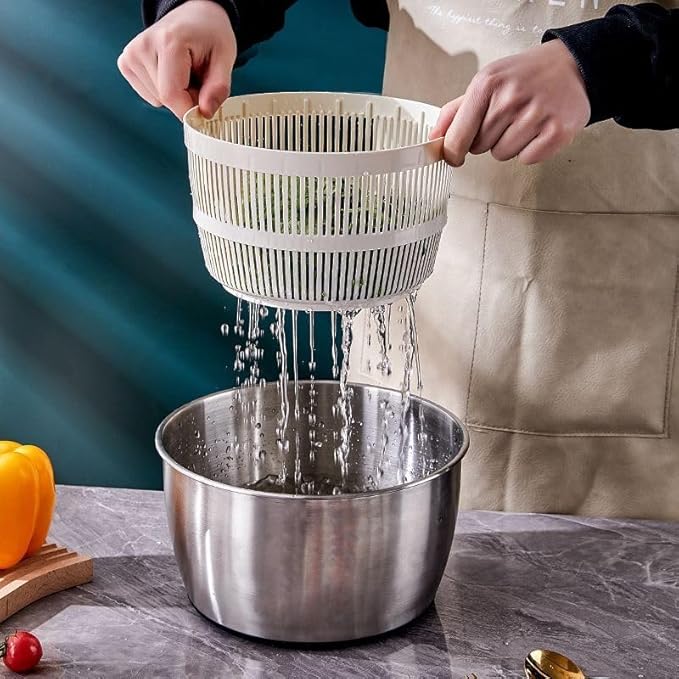 6L Stainless Steel Salad Spinner, Salad Spinner Large,Lettuce Spinner, Quick Spin for Drying Vegetables, Vegetable Dryer, Fruit Washer, Pasta & Fries Produce Strainer A Must-Have for Your Kitchen