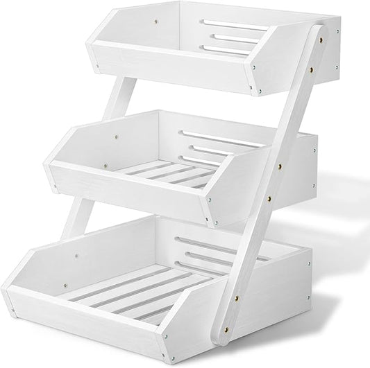 G.a HOMEFAVOR Fruit Basket for Kitchen, 3-Tier Fruit Bowl for Kitchen Counter, Vegetable Storage Stand for Fruit Shop, 15 mm Thickness (WHITE)