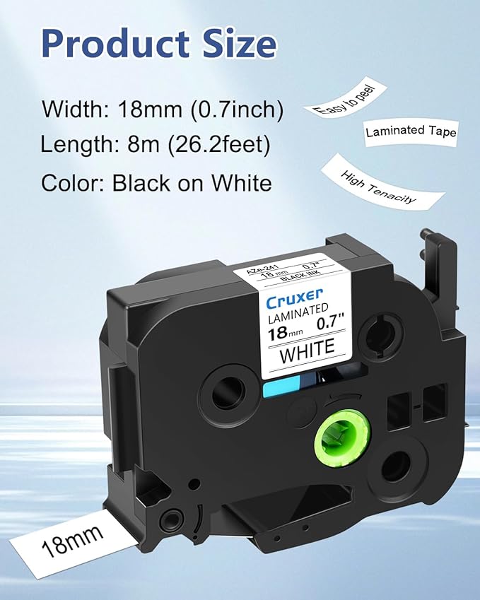 Cruxer 5 Pack Compatible for P-Touch TZe-241 TZe241 18mm 3/4" 0.7" Label Tape Black on White Tape Replacement for Ptouch PTD400AD D450 D600 PTP700 P750W PTH500LI PT1810 1880C 2730 2030 Label Maker