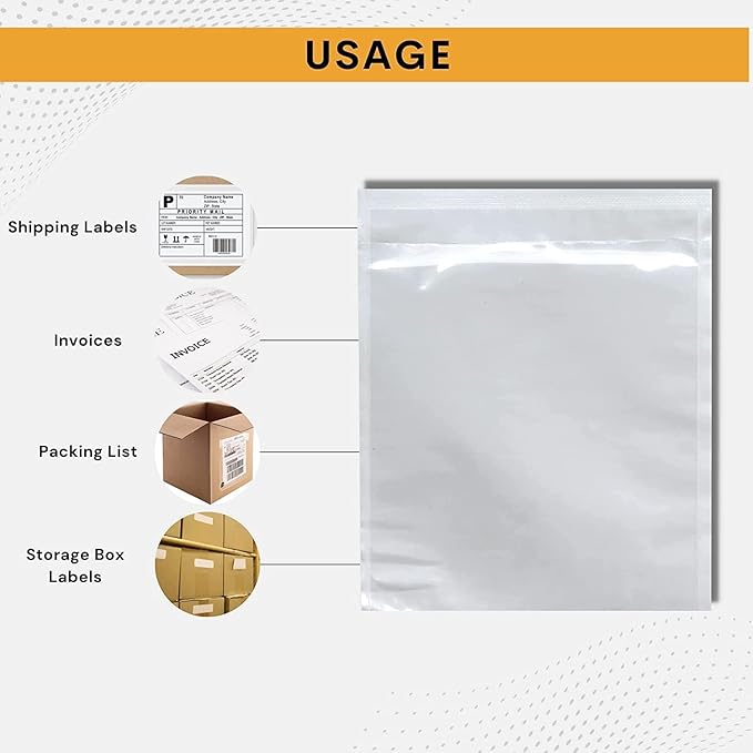 300 Pack 6"x9" Shipping Label Sleeves – Clear Self-Adhesive Packing Slip Pouches, Waterproof Packing List Envelopes – Ideal for Shipping Documents, Mailing Labels, Invoices & Packing Slips