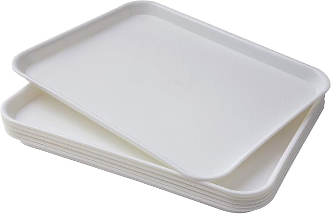 Eslite Rectangular Plastic Serving Trays,Fast Food Serving Cafeteria Trays,17"X13",Set of 6(White)