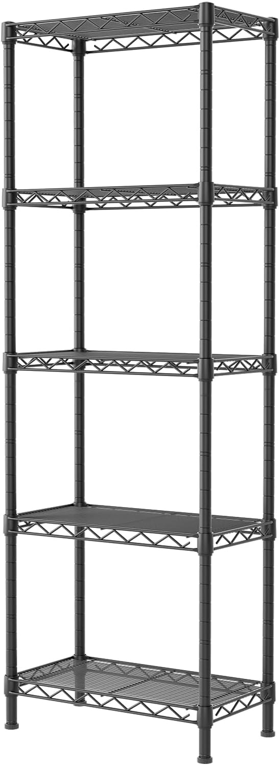 SINGAYE Metal Shelves Wire Shelving：Storage Rack Standing Units Shelf for Kitchen Laundry Bathroom Closet Organizers Pantry Narrow Mesh Adjustable 10" D x 16" W x 55" H Black | Shelf, Adjustable, Rack, for Kitchen, for Closet, for Laundry