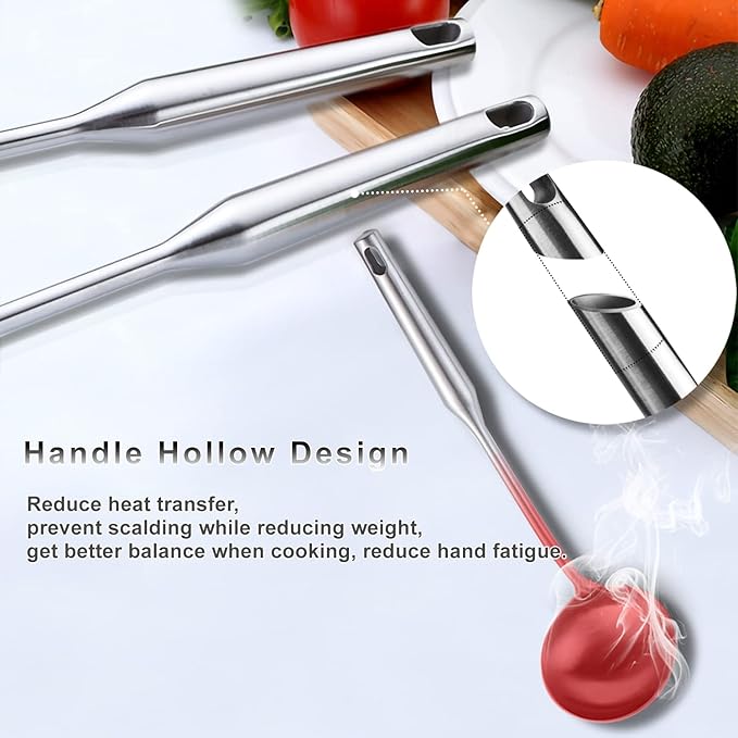 NIITAWH 18/10 Stainless Steel Kitchen Utensils, 9 PCS Metal Cooking Utensils Set 15", Solid and Slotted Spoon, Fork, Spatula, Ladle, Skimmer, Slotted Spatula Tunner, Spaghetti Large Spoon