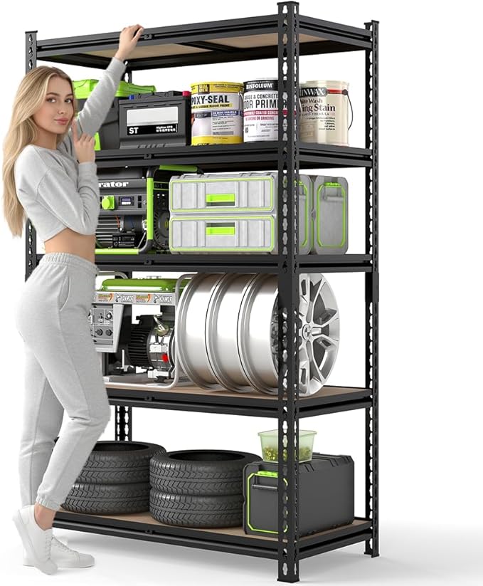 72" H x 36.14" W x 16" D Industrial 5-Shelf Storage-Rack Adjustable Metal Steel Kitchen/Garage Shelving Shelves Standing Utility Unit Organizer System for Pantry/Shed/Closet/Basement, Black