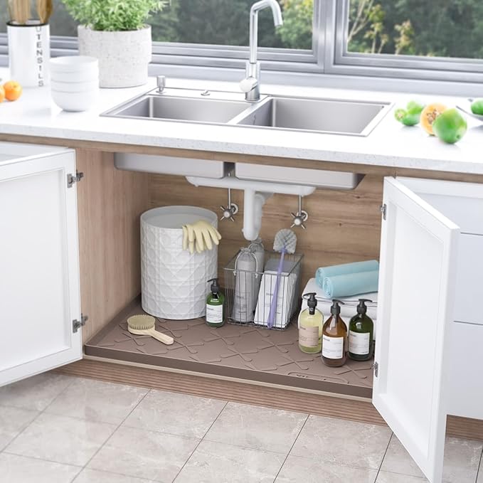 SIKADEER 28" x 19" Under Sink Mat Waterproof, Silicone Mat Kitchen Drawer Shelf and Cabinet Liner, Sink Protector for Kitchen Organizers and Storage, Boot Tray Pet Food Mats
