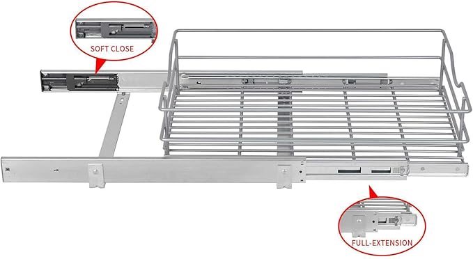 Pull Out Cabinet Organizer, (20½"W x 20" D), Soft Close Pull Out Cabient Drawer, Slide Out Cabient Organizer for pot and pan Kitchen Base Cabinet, Pantry Organization, Bathroom, Wire Basket