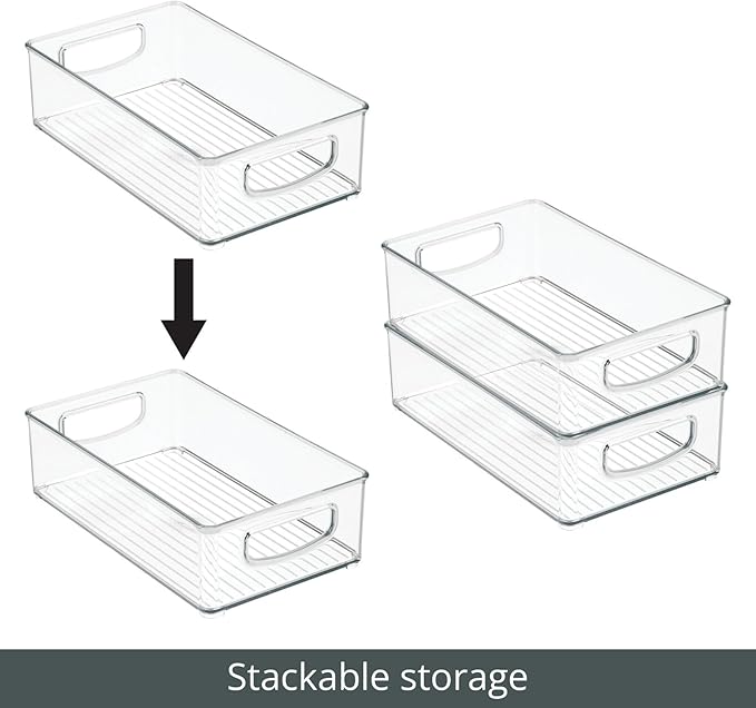 mDesign Small Plastic Kitchen Storage Container Bin with Handles - Organization in Pantry, Refrigerator or Freezer - Food Organizer for Fruit, Yogurt, Squeeze Pouches, Ligne Collection, 8 Pack, Clear