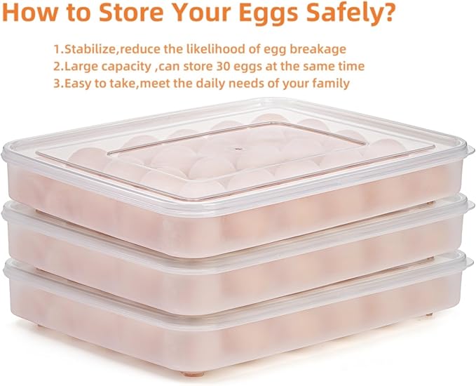 3 Pack Deviled Egg Containers with Lid, 90 Slot Plastic Egg Holder for Refrigerator, Clear Storage Egg Carrier Tray Stackable Egg Dispense for Party, Easter, Travel, Camping