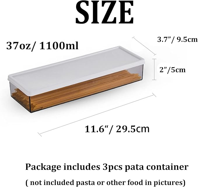 Hanobe Pasta Containers for Pantry Large Spaghetti & Noodle Canister Clear Cereal Storage Organizer Set with Lock Lids Durable BPA-free Plastic Food Keeper for Fridge Kitchen Cabinet (6, 37oz)