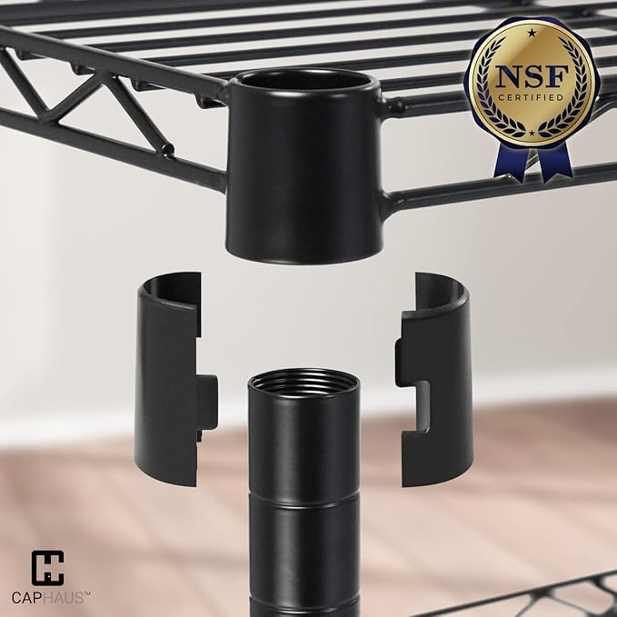 CAPHAUS NSF Commercial Heavy Duty 4 Tier Wire Shelving w/Two Rectangle Baskets, Wheels, Leveling Feet, Storage Metal Shelf, Basement Garage Shelving, Utility Wire Rack Storage Black